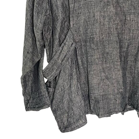 Flax Vtg. Tunic Top L 100% Linen Lagenlook Pockets Long Button Front Black - Picture 5 of 9